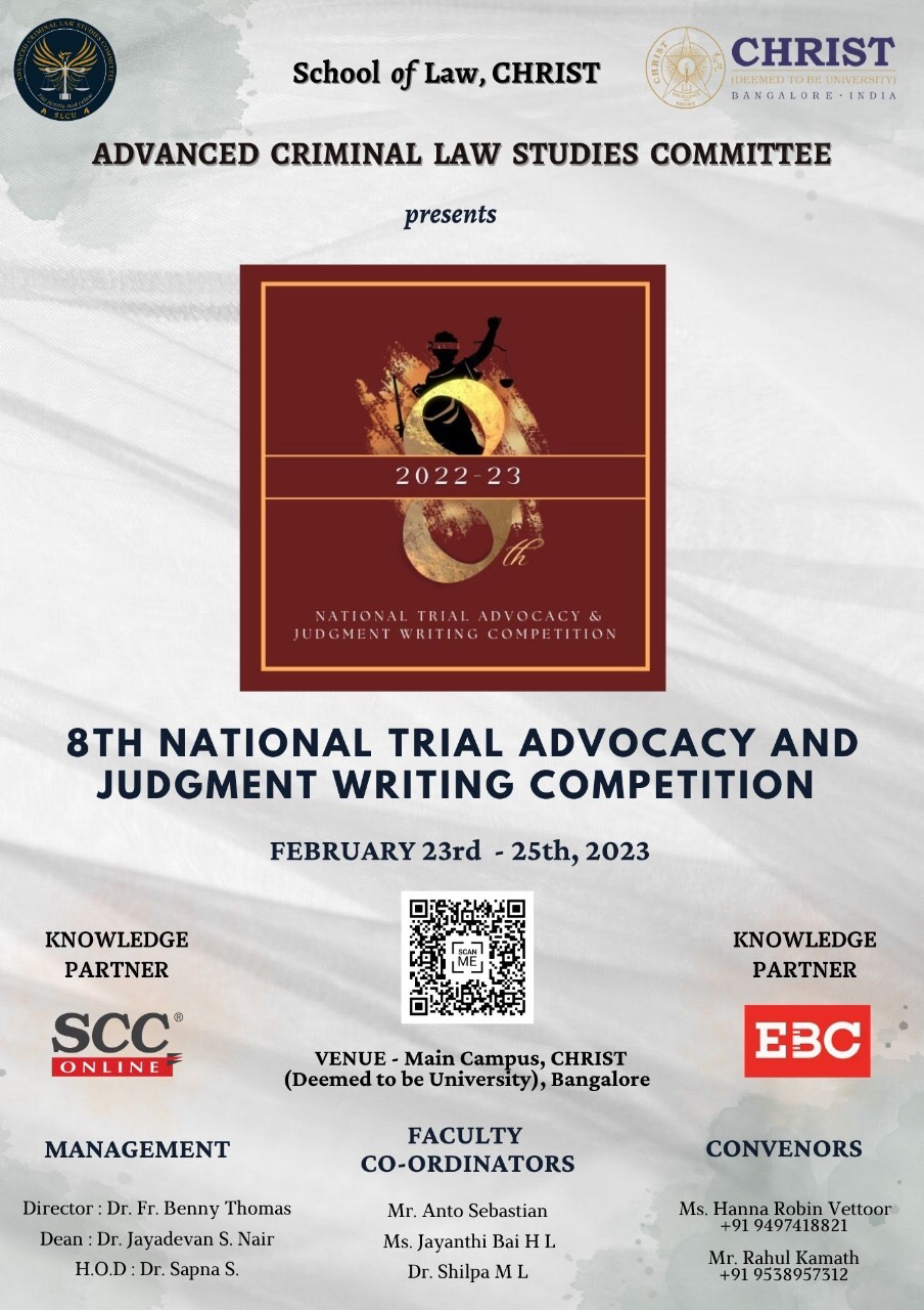 INVITE 5th National Trial Advocacy and Judgment Writing Competition ADVANCED CRIMINAL LAW